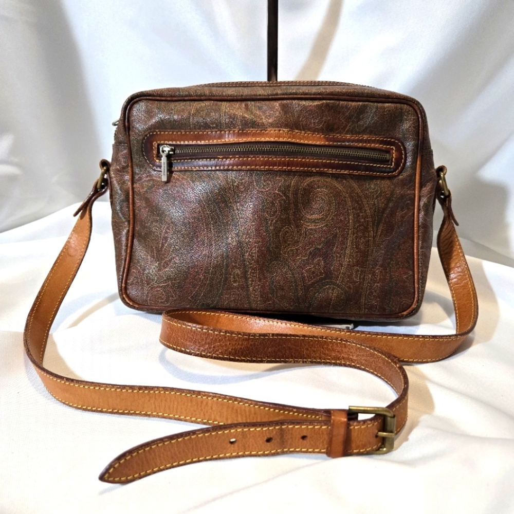 Vtg Etro Made in Italy Leather Crossbody Shoulder Bag